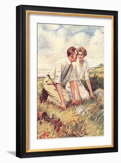 Golfing Couple Looking for Lost Ball-null-Framed Art Print