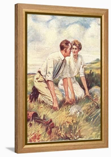 Golfing Couple Looking for Lost Ball-null-Framed Stretched Canvas