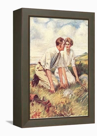 Golfing Couple Looking for Lost Ball-null-Framed Stretched Canvas