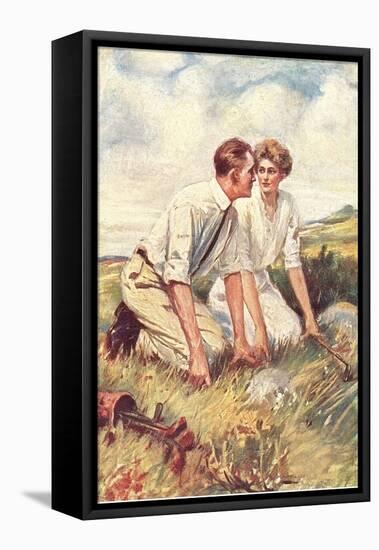 Golfing Couple Looking for Lost Ball-null-Framed Stretched Canvas