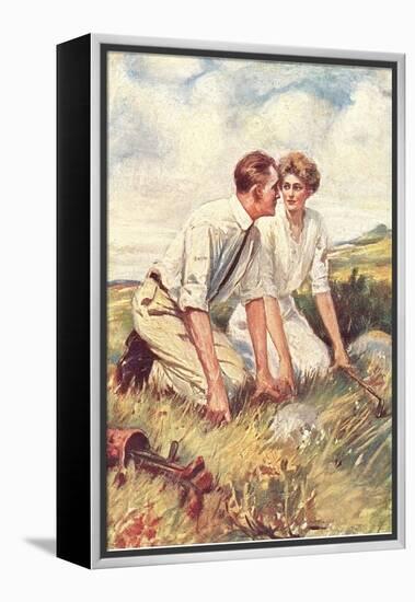 Golfing Couple Looking for Lost Ball-null-Framed Stretched Canvas