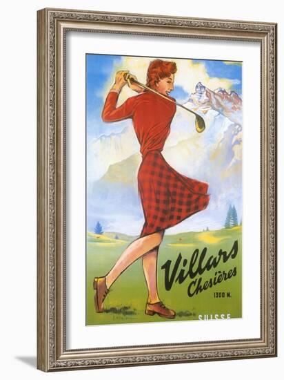 Golfing in Switzerland-null-Framed Art Print