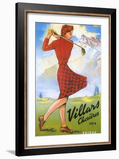 Golfing in Switzerland-null-Framed Art Print