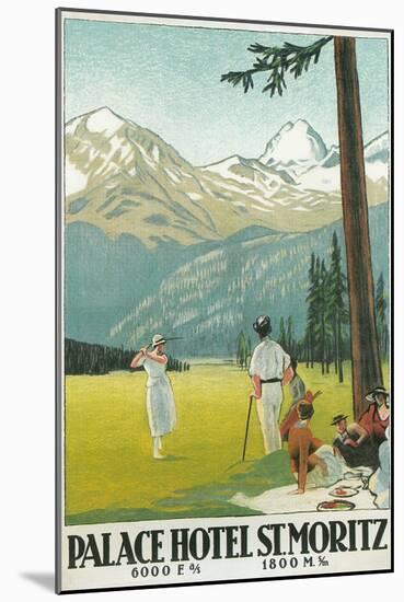 Golfing in the Swiss Alps-null-Mounted Art Print