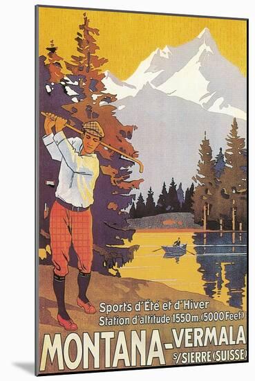 Golfing in the Swiss Alps-null-Mounted Art Print