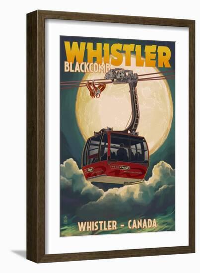Gondola and Full Moon - Whistler, Canada-Lantern Press-Framed Premium Giclee Print