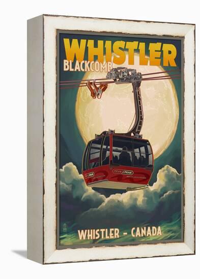 Gondola and Full Moon - Whistler, Canada-Lantern Press-Framed Stretched Canvas