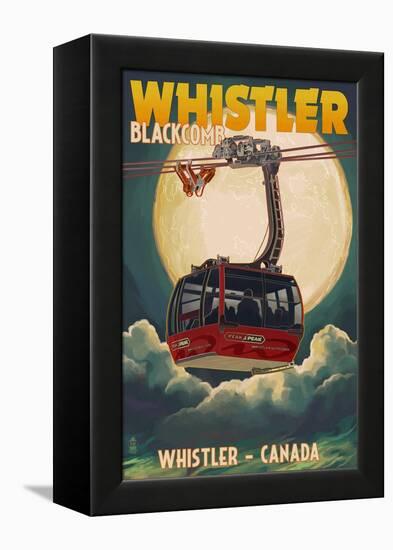 Gondola and Full Moon - Whistler, Canada-Lantern Press-Framed Stretched Canvas