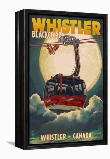 Gondola and Full Moon - Whistler, Canada-Lantern Press-Framed Stretched Canvas