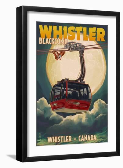 Gondola and Full Moon - Whistler, Canada-Lantern Press-Framed Art Print