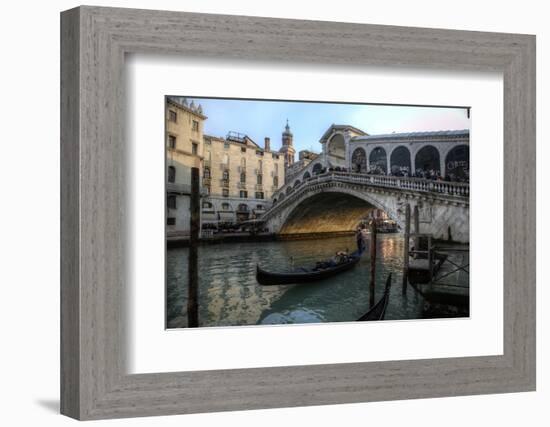 Gondola and Rialto Bridge Evening Light, Venice, Italy-Darrell Gulin-Framed Photographic Print