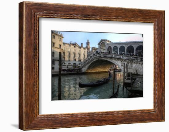 Gondola and Rialto Bridge Evening Light, Venice, Italy-Darrell Gulin-Framed Photographic Print