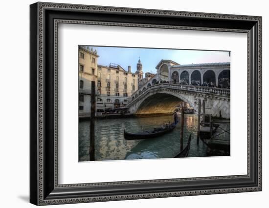 Gondola and Rialto Bridge Evening Light, Venice, Italy-Darrell Gulin-Framed Photographic Print