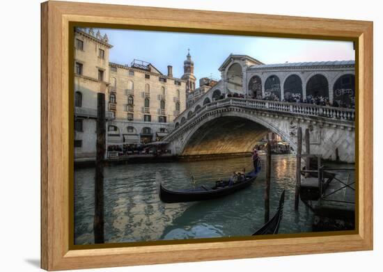 Gondola and Rialto Bridge Evening Light, Venice, Italy-Darrell Gulin-Framed Premier Image Canvas