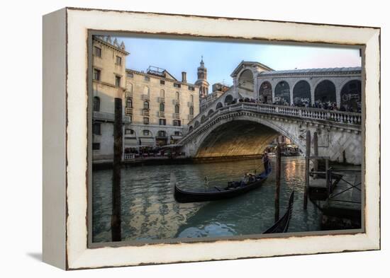 Gondola and Rialto Bridge Evening Light, Venice, Italy-Darrell Gulin-Framed Premier Image Canvas