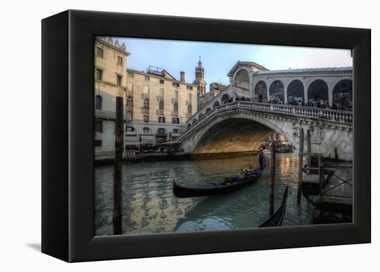 Gondola and Rialto Bridge Evening Light, Venice, Italy-Darrell Gulin-Framed Premier Image Canvas