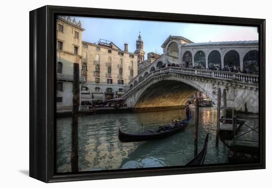 Gondola and Rialto Bridge Evening Light, Venice, Italy-Darrell Gulin-Framed Premier Image Canvas