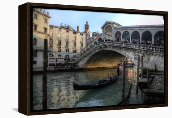 Gondola and Rialto Bridge Evening Light, Venice, Italy-Darrell Gulin-Framed Premier Image Canvas