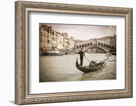 Gondola at the Rialto Bridge on the Grand Canal, Venice, Veneto, Italy-Russ Bishop-Framed Photographic Print