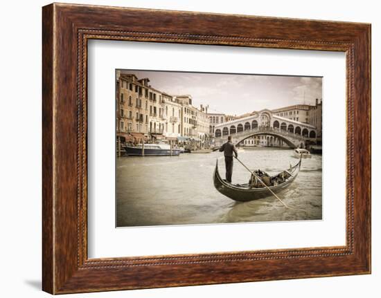 Gondola at the Rialto Bridge on the Grand Canal, Venice, Veneto, Italy-Russ Bishop-Framed Photographic Print