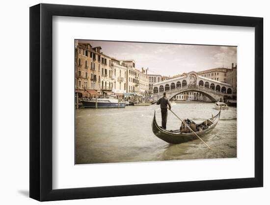 Gondola at the Rialto Bridge on the Grand Canal, Venice, Veneto, Italy-Russ Bishop-Framed Photographic Print