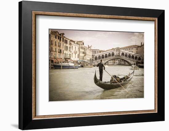 Gondola at the Rialto Bridge on the Grand Canal, Venice, Veneto, Italy-Russ Bishop-Framed Photographic Print