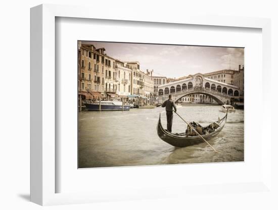 Gondola at the Rialto Bridge on the Grand Canal, Venice, Veneto, Italy-Russ Bishop-Framed Photographic Print