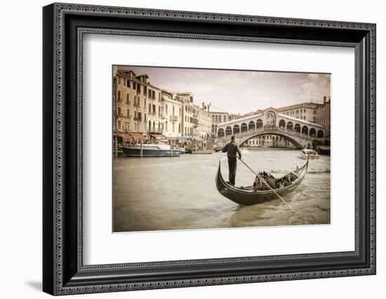 Gondola at the Rialto Bridge on the Grand Canal, Venice, Veneto, Italy-Russ Bishop-Framed Photographic Print