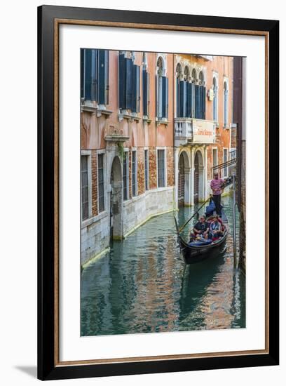 Gondola Boat Passing Through a Narrow Canal, Venice, Veneto, Italy-Stefano Politi Markovina-Framed Photographic Print