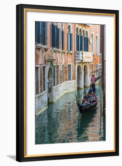 Gondola Boat Passing Through a Narrow Canal, Venice, Veneto, Italy-Stefano Politi Markovina-Framed Photographic Print