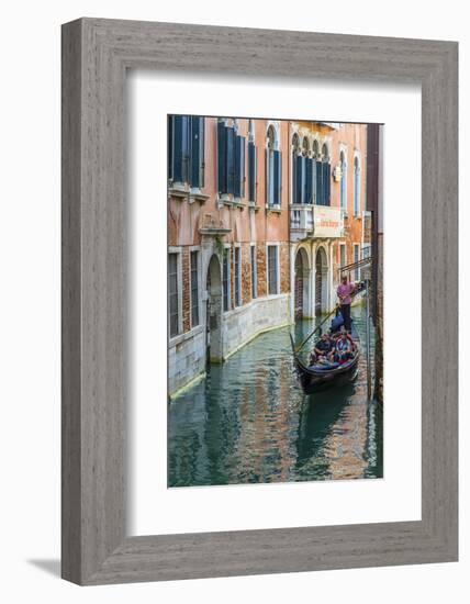 Gondola Boat Passing Through a Narrow Canal, Venice, Veneto, Italy-Stefano Politi Markovina-Framed Photographic Print