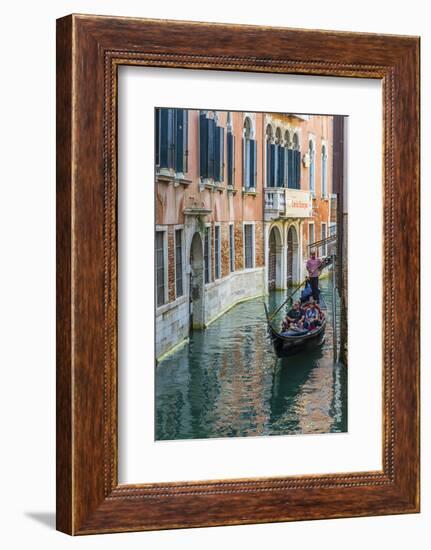 Gondola Boat Passing Through a Narrow Canal, Venice, Veneto, Italy-Stefano Politi Markovina-Framed Photographic Print