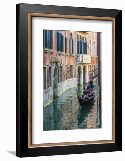 Gondola Boat Passing Through a Narrow Canal, Venice, Veneto, Italy-Stefano Politi Markovina-Framed Photographic Print