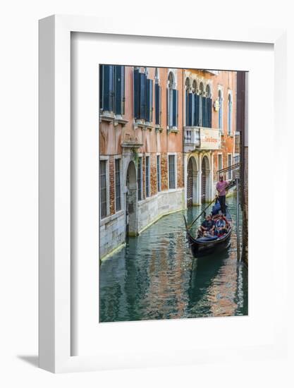 Gondola Boat Passing Through a Narrow Canal, Venice, Veneto, Italy-Stefano Politi Markovina-Framed Photographic Print