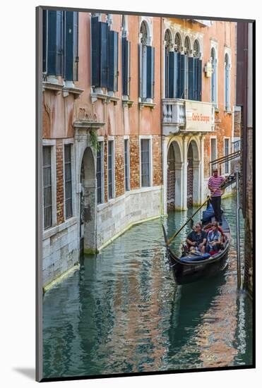 Gondola Boat Passing Through a Narrow Canal, Venice, Veneto, Italy-Stefano Politi Markovina-Mounted Photographic Print