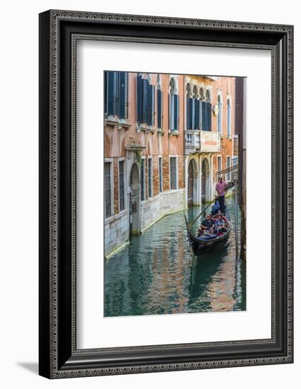 Gondola Boat Passing Through a Narrow Canal, Venice, Veneto, Italy-Stefano Politi Markovina-Framed Photographic Print