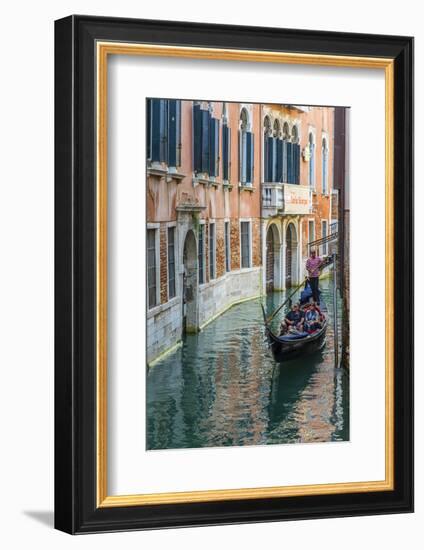 Gondola Boat Passing Through a Narrow Canal, Venice, Veneto, Italy-Stefano Politi Markovina-Framed Photographic Print