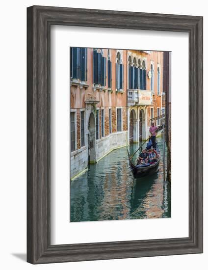 Gondola Boat Passing Through a Narrow Canal, Venice, Veneto, Italy-Stefano Politi Markovina-Framed Premium Photographic Print