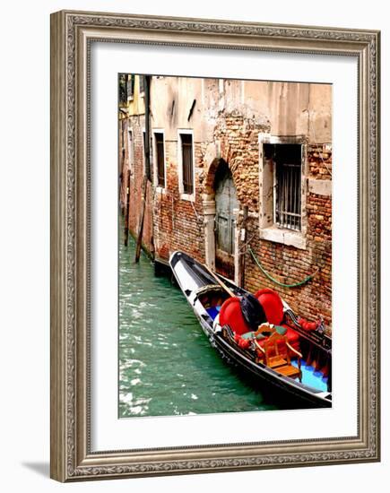 Gondola by a Brick Wall, Venice-Igor Maloratsky-Framed Art Print