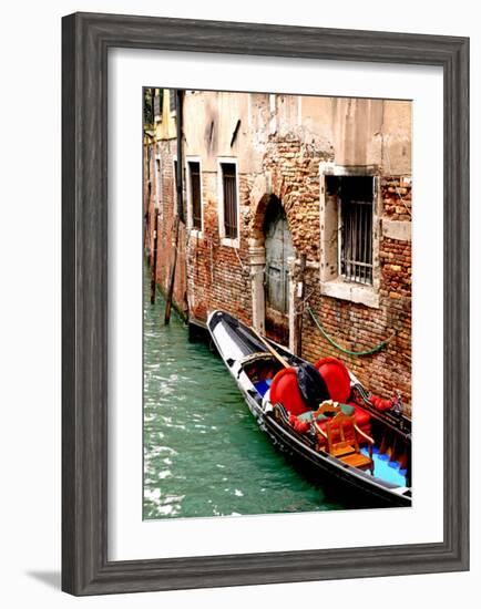 Gondola by a Brick Wall, Venice-Igor Maloratsky-Framed Art Print