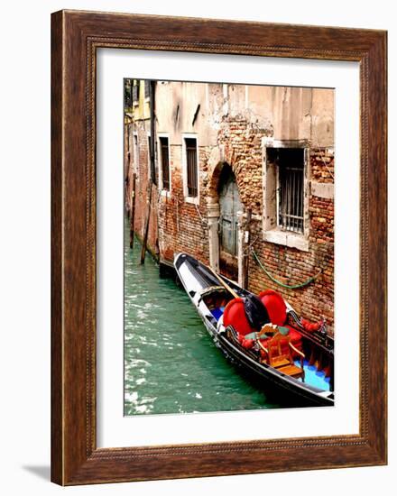 Gondola by a Brick Wall, Venice-Igor Maloratsky-Framed Art Print