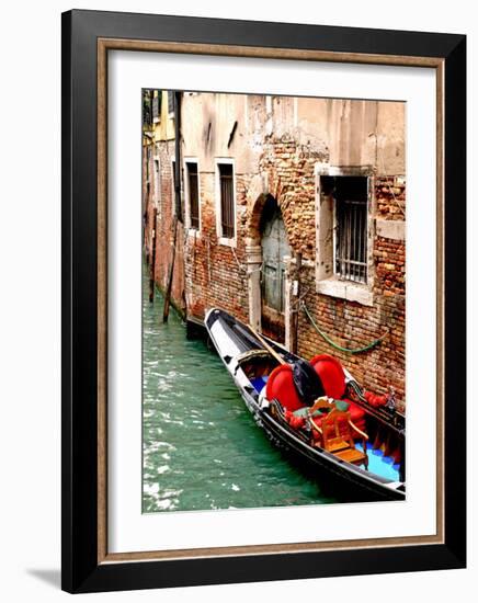 Gondola by a Brick Wall, Venice-Igor Maloratsky-Framed Art Print