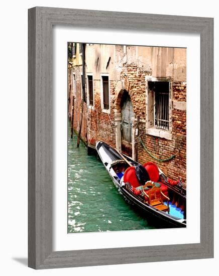 Gondola by a Brick Wall, Venice-Igor Maloratsky-Framed Art Print