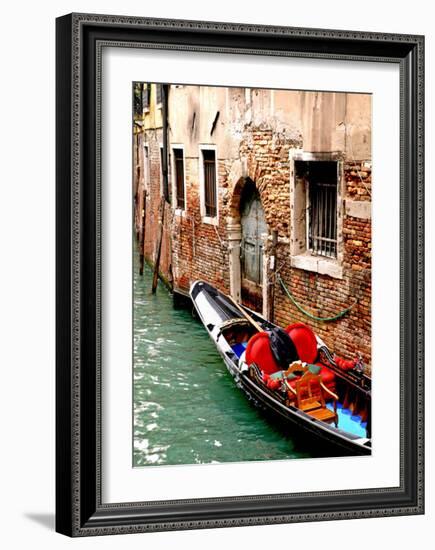 Gondola by a Brick Wall, Venice-Igor Maloratsky-Framed Art Print