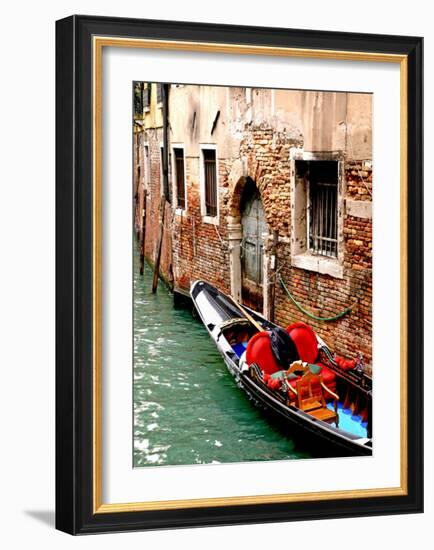 Gondola by a Brick Wall, Venice-Igor Maloratsky-Framed Art Print