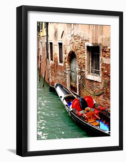 Gondola by a Brick Wall, Venice-Igor Maloratsky-Framed Art Print