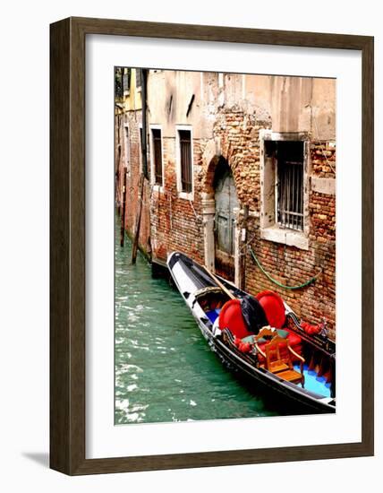 Gondola by a Brick Wall, Venice-Igor Maloratsky-Framed Art Print