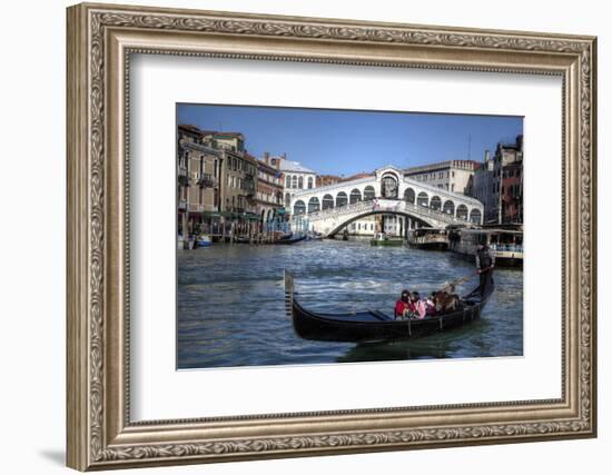 Gondola Grand Canal with Rialto Bridge in Background, Venice, Italy-Darrell Gulin-Framed Photographic Print