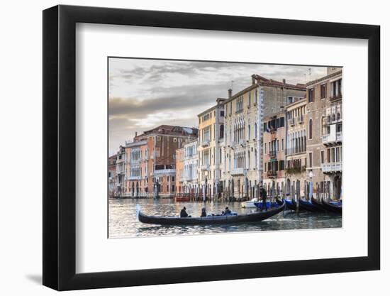 Gondola, La Volta, Grand Canal, elaborate Gothic palazzi at sunset in winter, Venice, UNESCO World-Eleanor Scriven-Framed Photographic Print