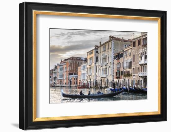 Gondola, La Volta, Grand Canal, elaborate Gothic palazzi at sunset in winter, Venice, UNESCO World-Eleanor Scriven-Framed Photographic Print